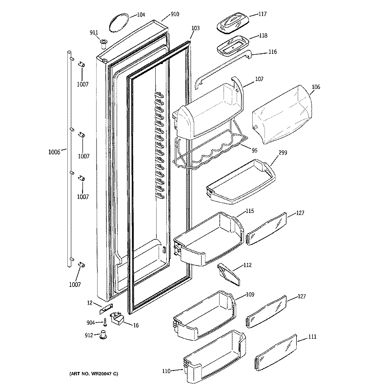 FRESH FOOD DOOR Diagram and Parts List for ZCE23SGTASS  General Electric Refrigerator