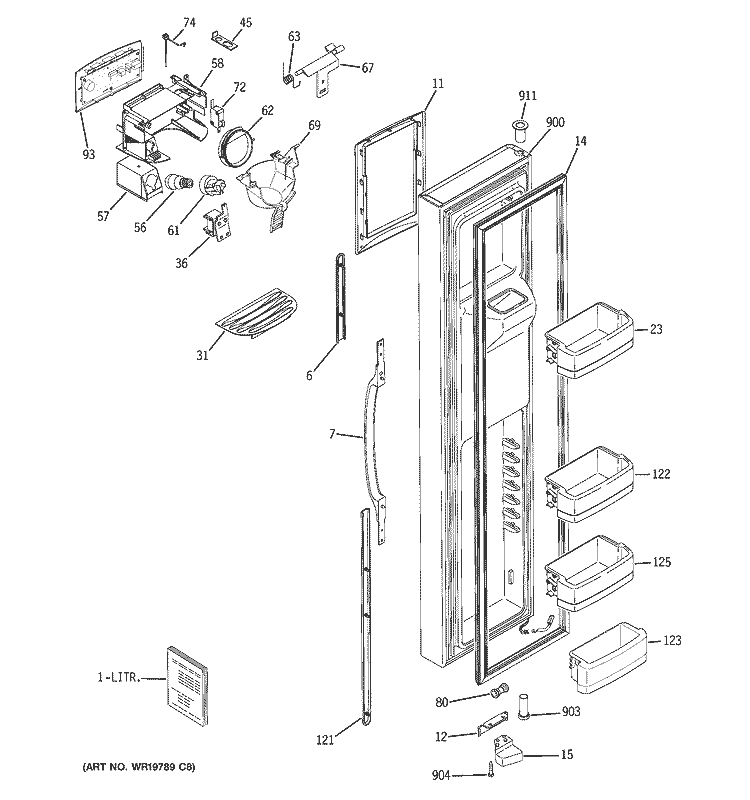 FREEZER DOOR Diagram and Parts List for GCU23MITAFBB  General Electric Refrigerator