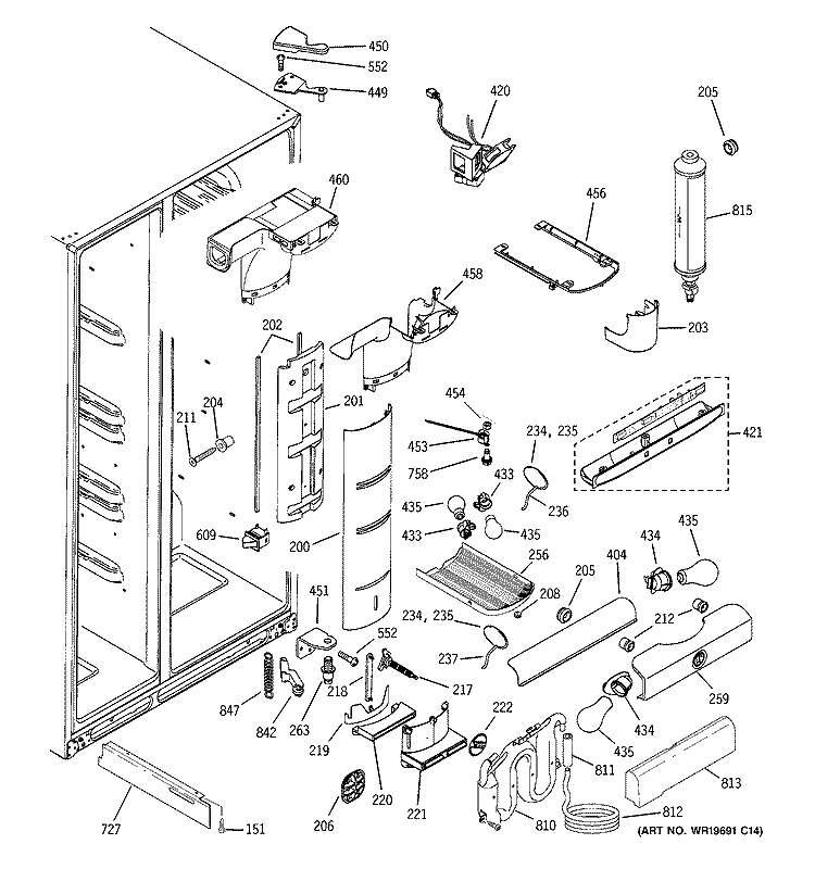 FRESH FOOD SECTION Diagram and Parts List for GCU23MITAFBB  General Electric Refrigerator