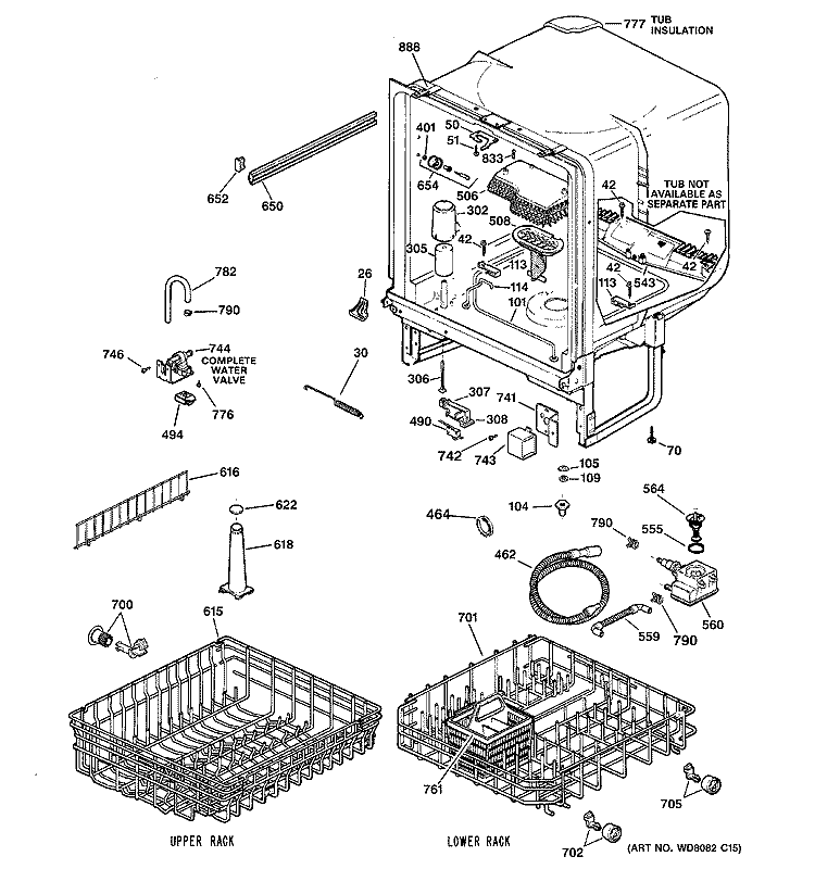 BODY PARTS Diagram and Parts List for HDA3400G05BB  Hotpoint Dishwasher