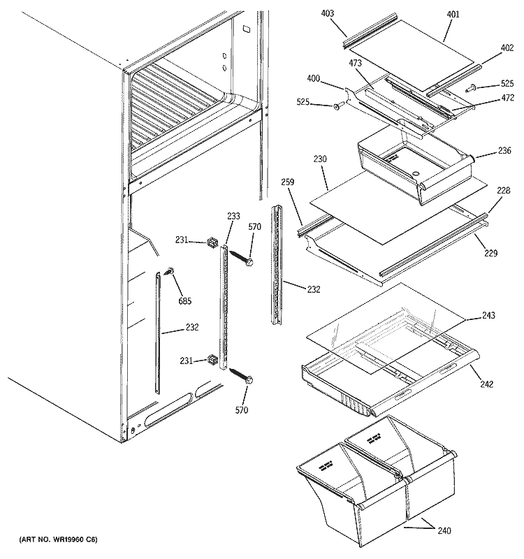 FRESH FOOD SHELVES Diagram and Parts List for HTS18IBSWRBB  Hotpoint Refrigerator