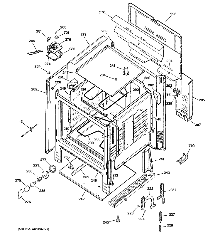 BODY PARTS Diagram and Parts List for RB740BH2WH  Hotpoint Range