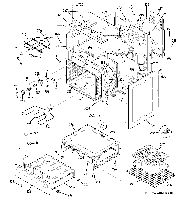 BODY PARTS Diagram and Parts List for JBP80CK1CC  General Electric Range