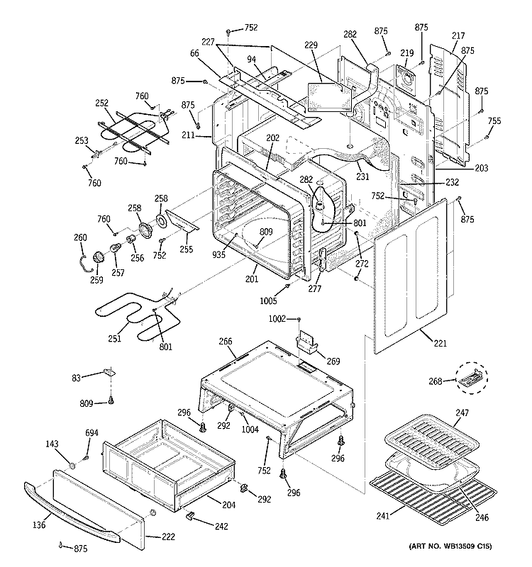 BODY PARTS Diagram and Parts List for JBP80SK1SS  General Electric Range