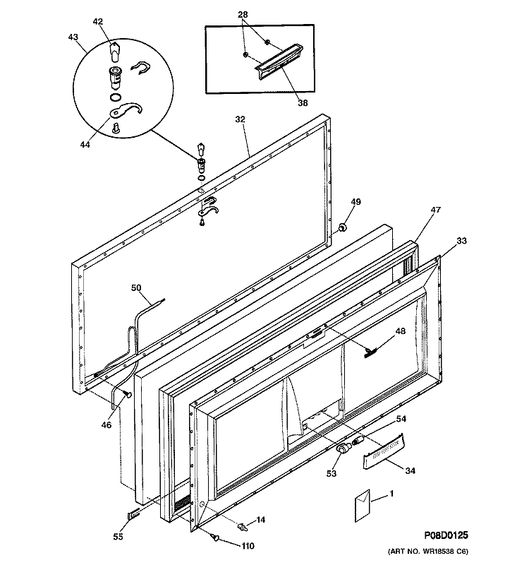 FREEZER DOOR Diagram and Parts List for FCM25DSAWH  General Electric Freezer