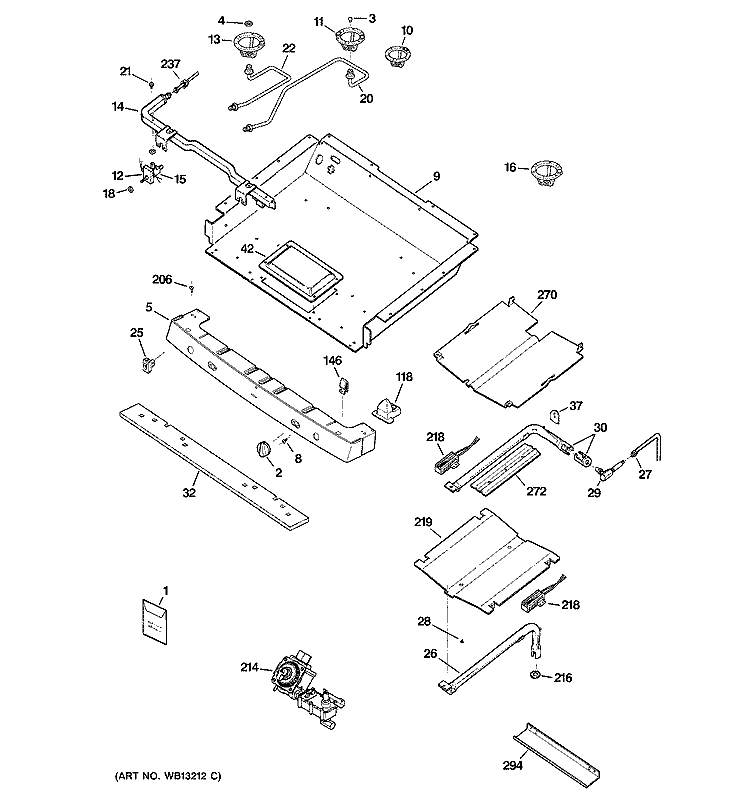 GAS & BURNER PARTS Diagram and Parts List for JGB905SEF3SS  General Electric Range