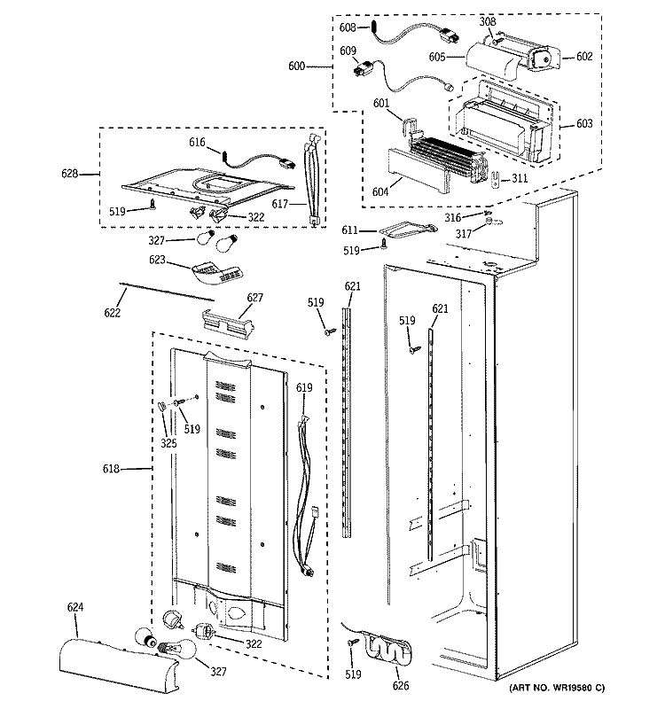 FRESH FOOD SECTION Diagram and Parts List for PSB42LGRBBV  General Electric Refrigerator