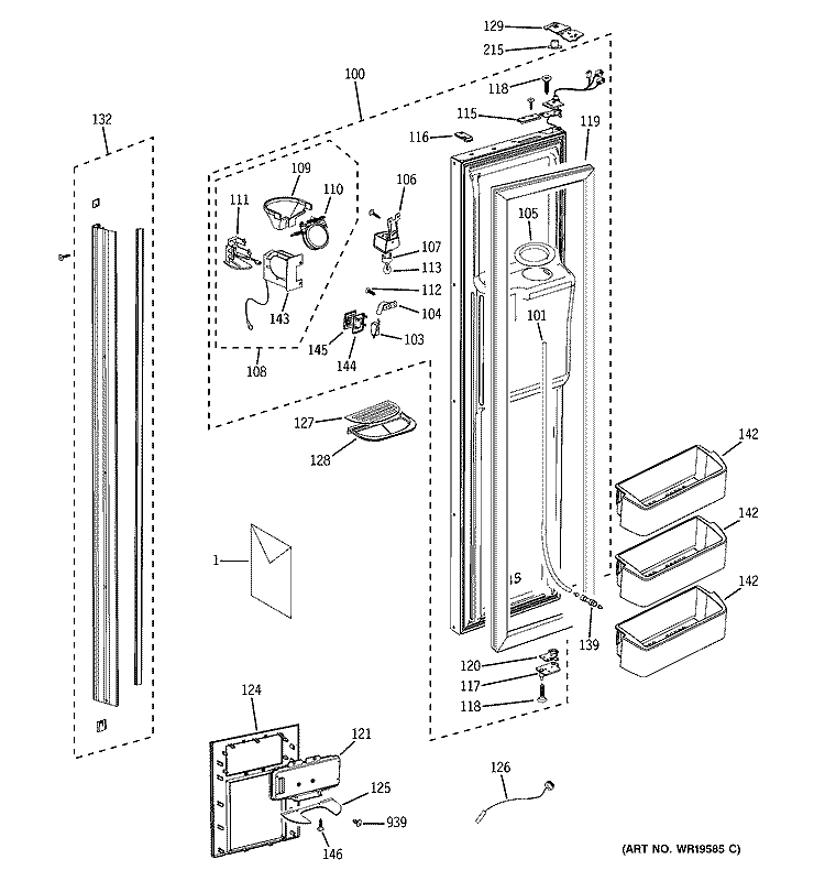 FREEZER DOOR Diagram and Parts List for PSB42LSRABV  General Electric Refrigerator