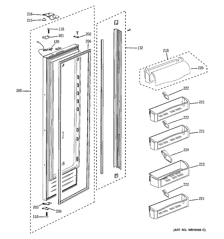 FRESH FOOD DOOR Diagram and Parts List for PSB42LSRBBV  General Electric Refrigerator