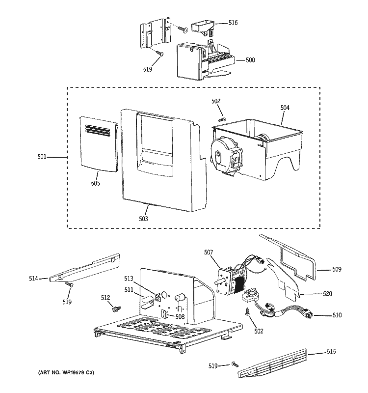 ICE MAKER & DISPENSER Diagram and Parts List for PSB42LSRBBV  General Electric Refrigerator