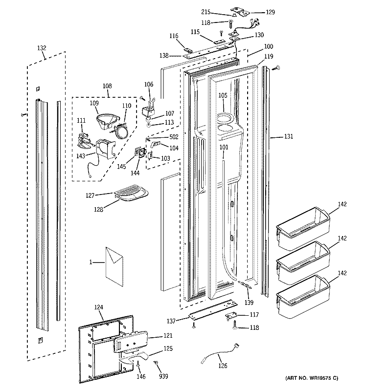 FREEZER DOOR Diagram and Parts List for PSB48LGRABV  General Electric Refrigerator