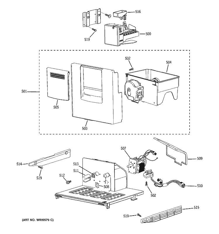 ICE MAKER & DISPENSER Diagram and Parts List for PSB48LGRABV  General Electric Refrigerator