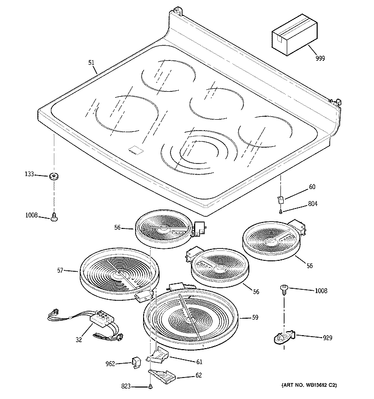 COOKTOP Diagram and Parts List for JB988SK2SS  General Electric Range