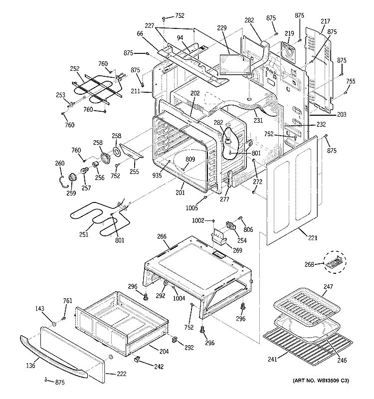 BODY PARTS Diagram and Parts List for JBP66SK3SS  General Electric Range