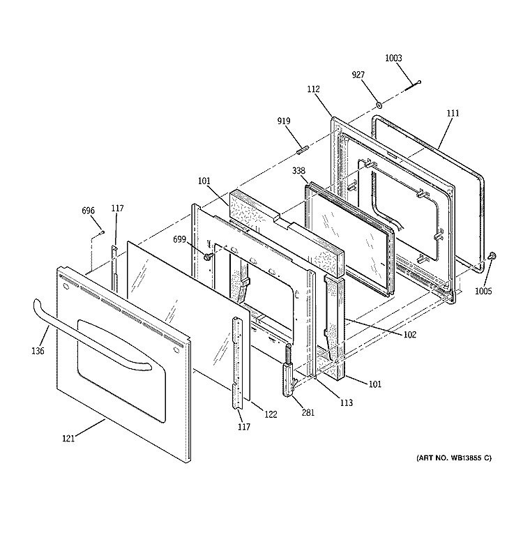 DOOR Diagram and Parts List for JBP70SK3SS  General Electric Range