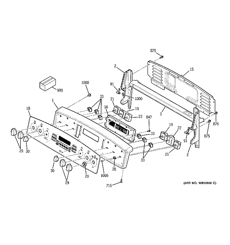 CONTROL PANEL Diagram and Parts List for JB900TK3WW  General Electric Range