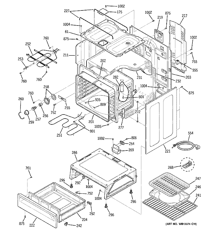 BODY PARTS Diagram and Parts List for JCBP24WK3WW  General Electric Range
