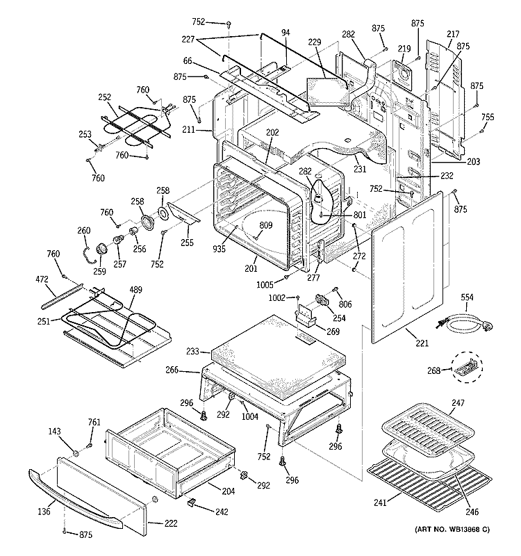 BODY PARTS Diagram and Parts List for ECBP82SL1SS  General Electric Range