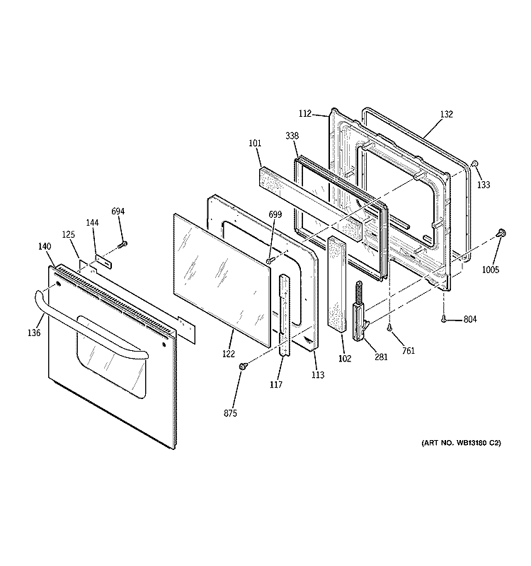 DOOR Diagram and Parts List for JKP25SH6SS  General Electric Wall Oven