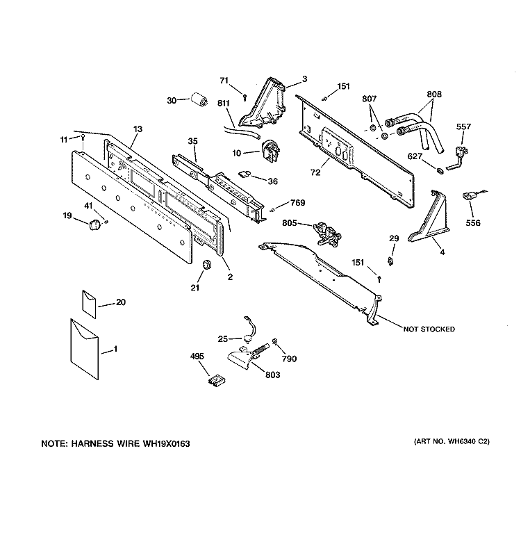CONTROLS & BACKSPLASH Diagram and Parts List for S5200E6WW  General Electric Washer