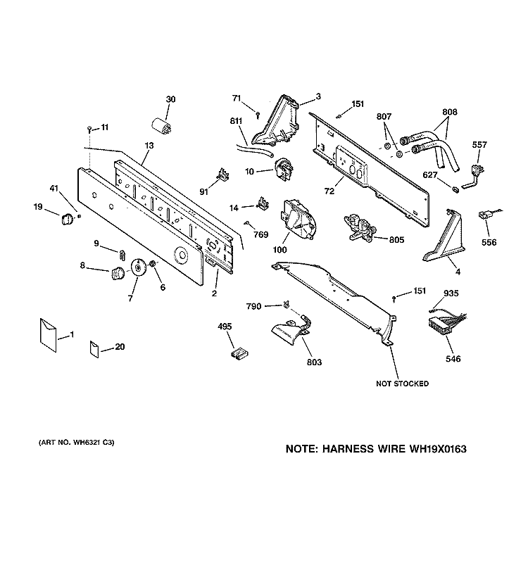 CONTROLS & BACKSPLASH Diagram and Parts List for WSERR417F2WW  General Electric Washer