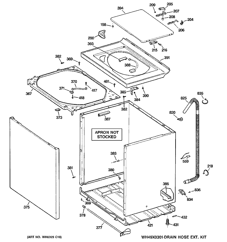 CABINET, COVER & FRONT PANEL Diagram and Parts List for WKSE5260E6WW  General Electric Washer
