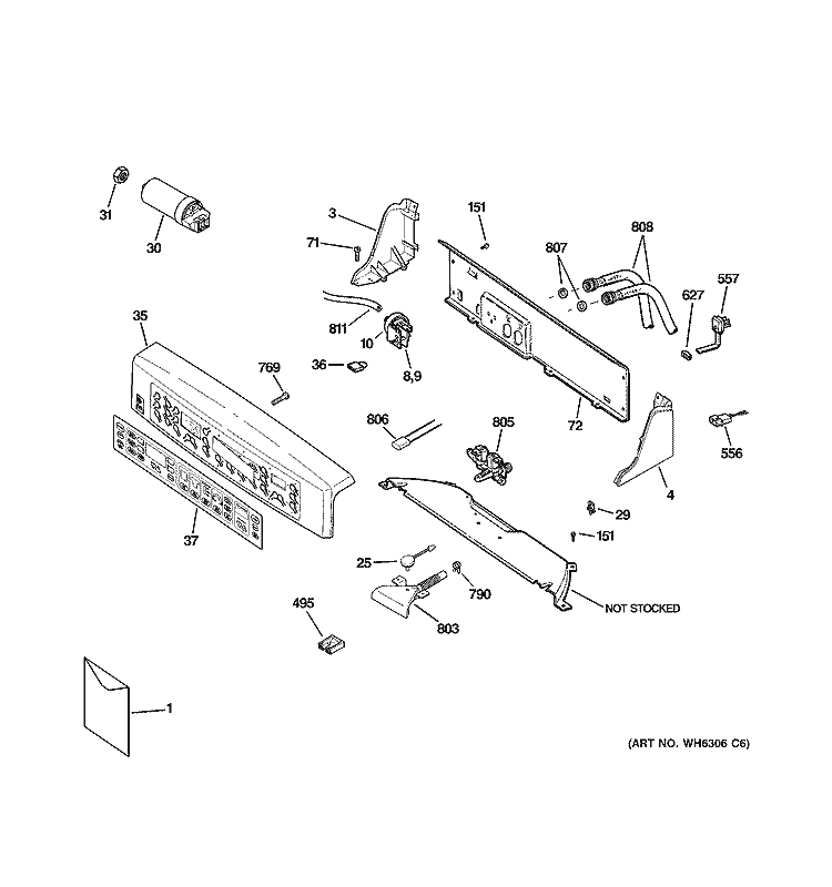 CONTROLS & BACKSPLASH Diagram and Parts List for WPRB9220DCCC  General Electric Washer