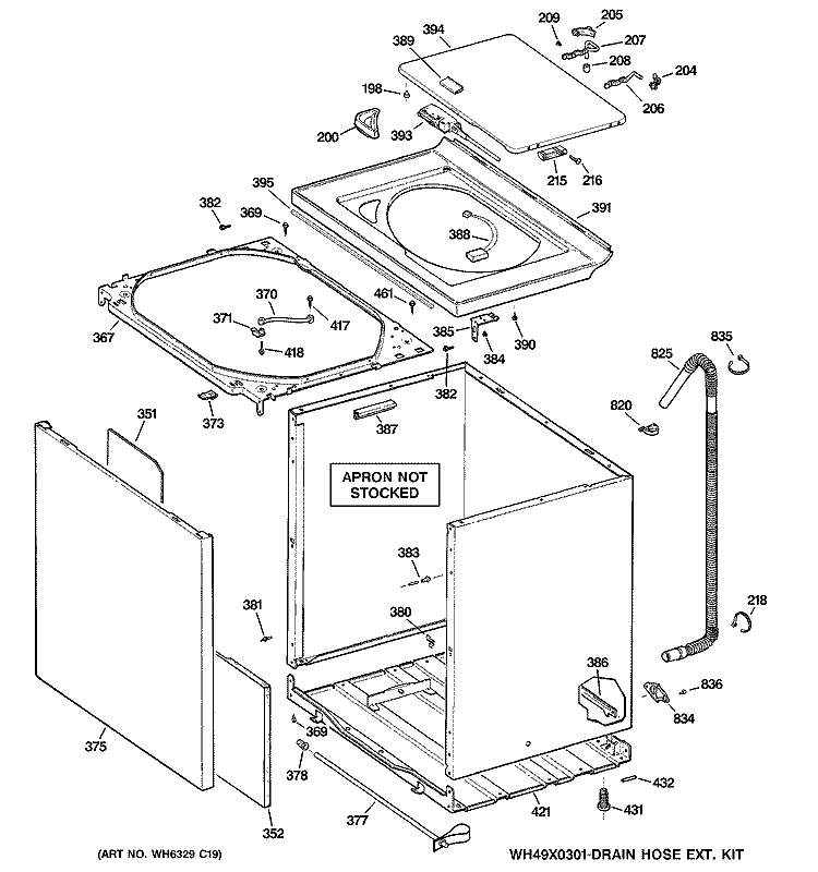 CABINET, COVER & FRONT PANEL Diagram and Parts List for WPRB9220DCCC  General Electric Washer
