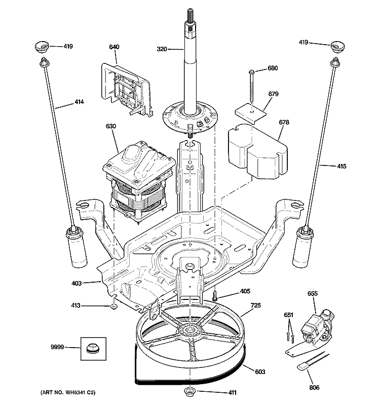 SUSPENSION, PUMP & DRIVE COMPONENTS Diagram and Parts List for WPRB9220DCCC  General Electric Washer