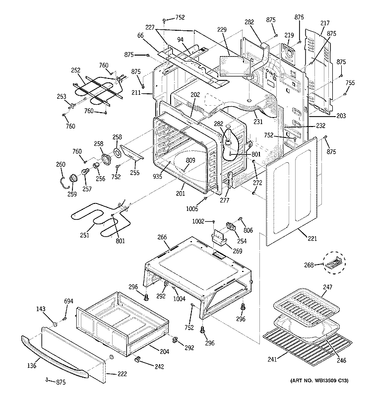 BODY PARTS Diagram and Parts List for JB710SK3SS  General Electric Range