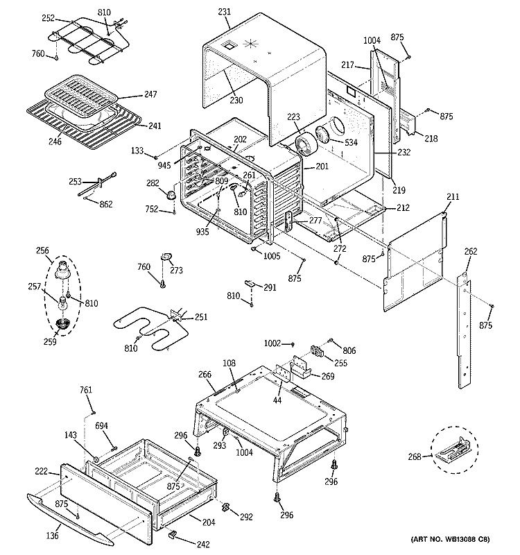 BODY PARTS Diagram and Parts List for JS900SK3SS  General Electric Range