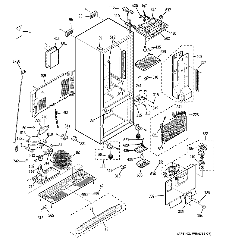 CABINET Diagram and Parts List for GBS22KBSABB  General Electric Refrigerator