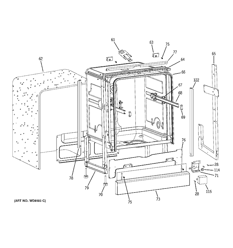 BODY PARTS Diagram and Parts List for GLDA696M00SS  General Electric Dishwasher