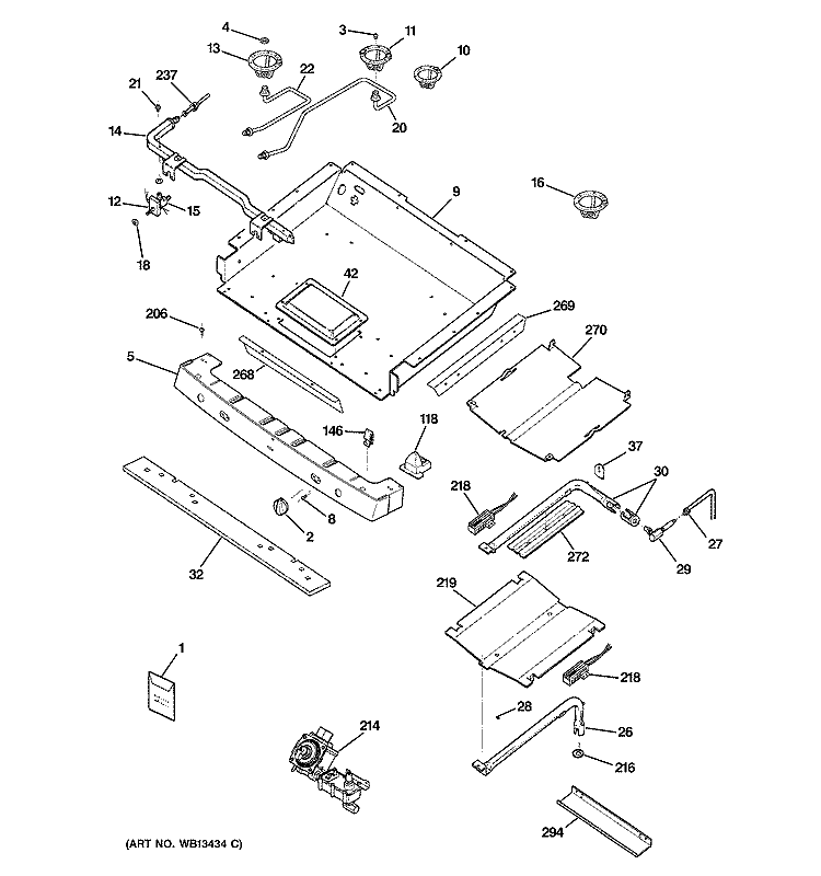 GAS & BURNER PARTS Diagram and Parts List for JGB900SEK1SS  General Electric Range
