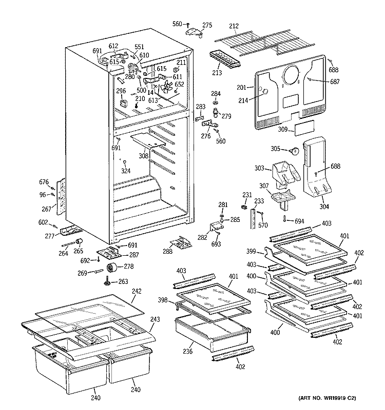 FREEZER SECTION Diagram and Parts List for DTS18XBSERWW  General Electric Refrigerator