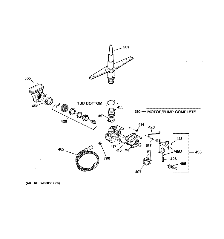 MOTOR - PUMP MECHANISM Diagram and Parts List for GSM2100G05CC  General Electric Dishwasher