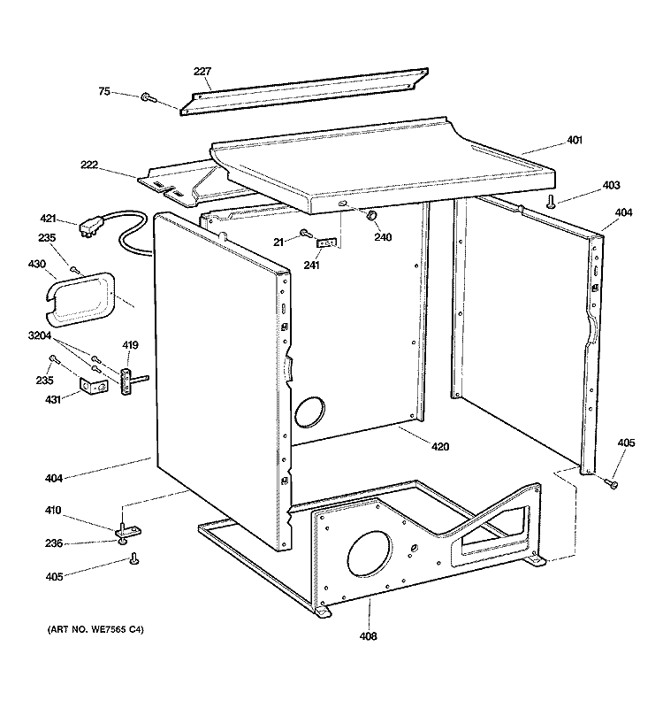 CABINET Diagram and Parts List for DCCD330ED3WC  General Electric Dryer