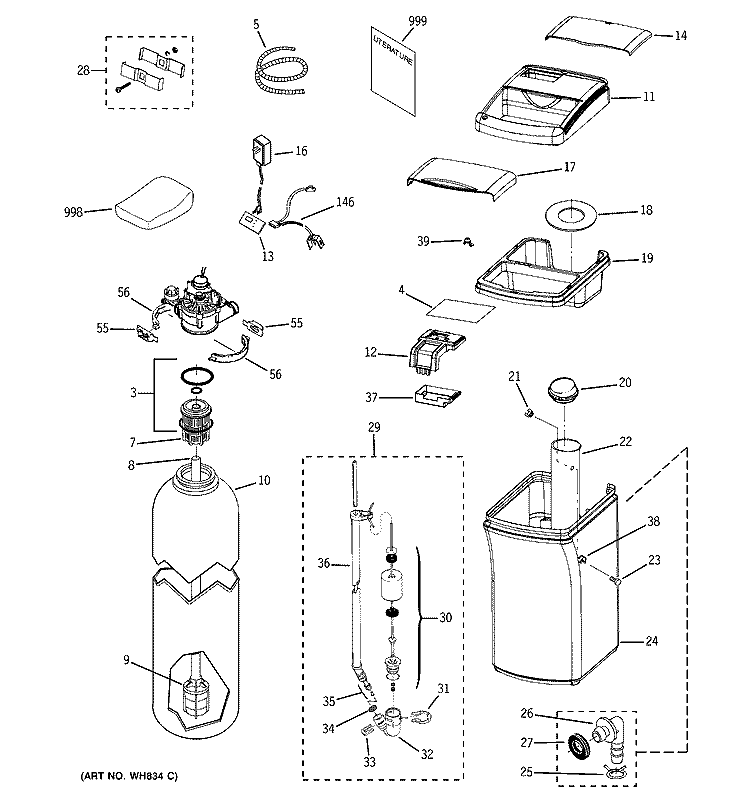 BODY PARTS Diagram and Parts List for GXSF18G02  General Electric Water Softener