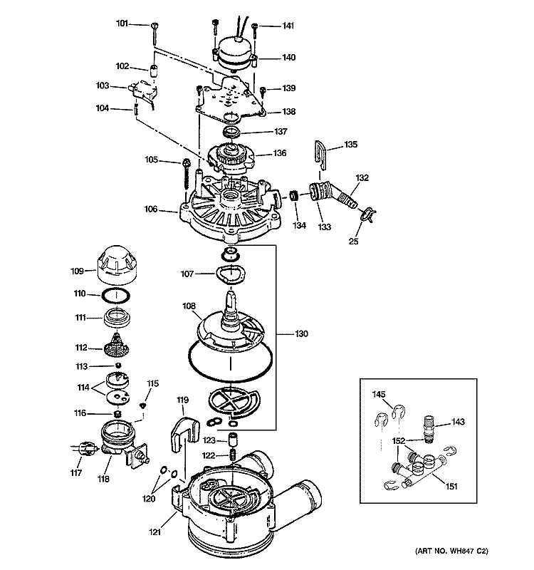 PUMP Diagram and Parts List for GXSS20H02  General Electric Water Softener