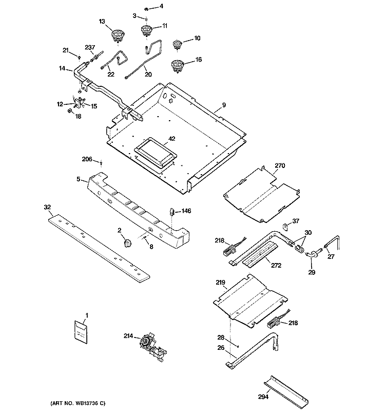 GAS & BURNER PARTS Diagram and Parts List for JGBP83SEJ4SS  General Electric Range
