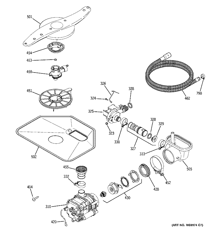MOTOR - PUMP MECHANISM Diagram and Parts List for GLD4100M15CC  General Electric Dishwasher