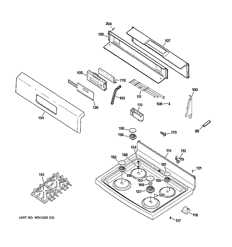 CONTROL PANEL & COOKTOP Diagram and Parts List for JGBP85CEJ4CC  General Electric Range