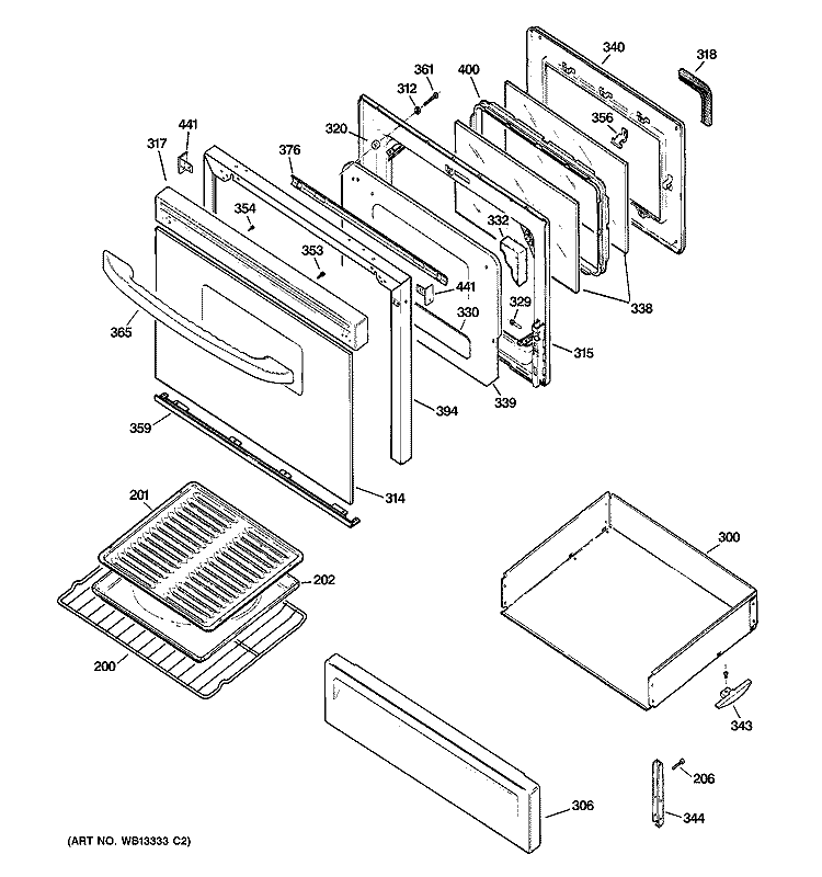 DOOR & DRAWER PARTS Diagram and Parts List for JGBP86CEK3CC  General Electric Range