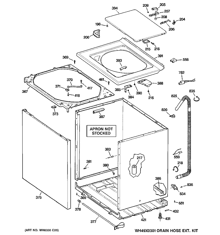 CABINET, COVER & FRONT PANEL Diagram and Parts List for WJRR4170E3WW  General Electric Washer