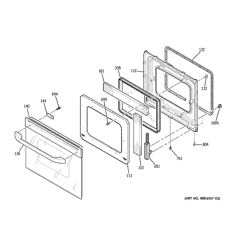 DOOR Diagram and Parts List for JCKS06BF2BB  General Electric Wall Oven