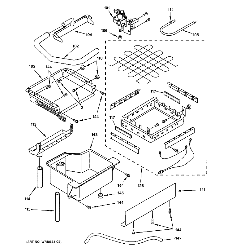 EVAPORATOR, ICE CUTTER GRID & WATER PARTS Diagram and Parts List for ZDIS15CSSM  General Electric Ice Maker