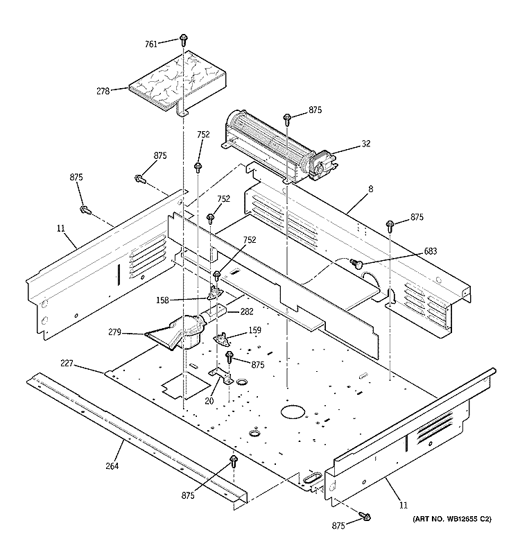 COOLING FAN Diagram and Parts List for JCS968SK2SS  General Electric Range
