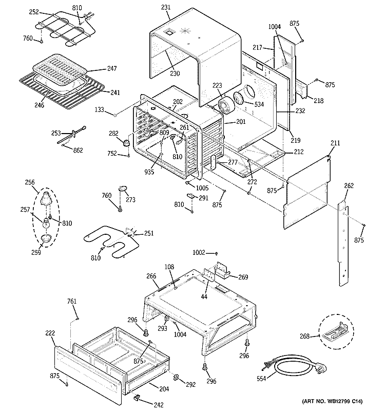 BODY PARTS Diagram and Parts List for JCSP42BK2BB  General Electric Range