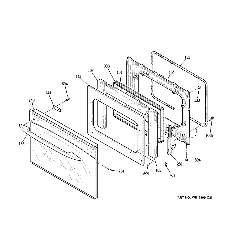 DOOR Diagram and Parts List for JD968KK2CC  General Electric Range