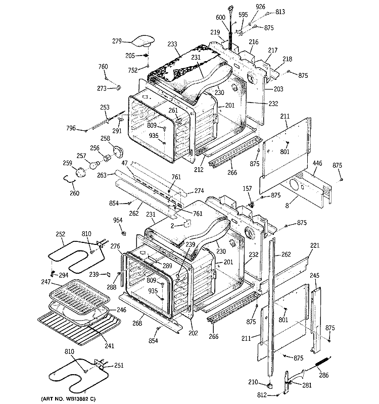 BODY PARTS Diagram and Parts List for JKP26GT1BB  General Electric Wall Oven
